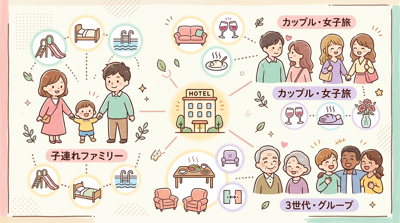 目的やタイプ別のおすすめホテル選び