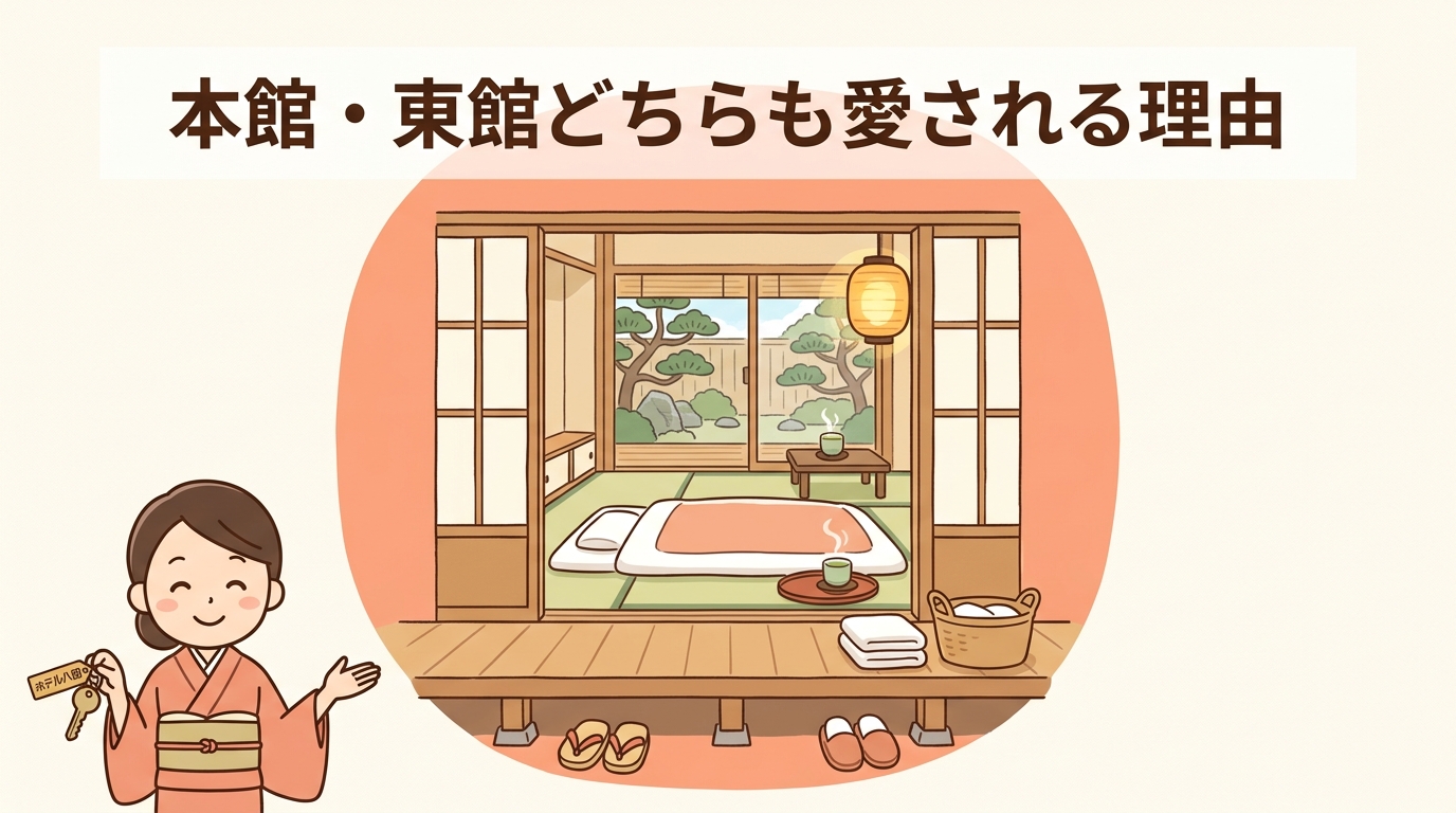 ホテル八田の本館と東館の共通する魅力