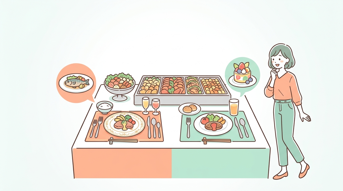 山上館と他3館のバイキングスタイルの差