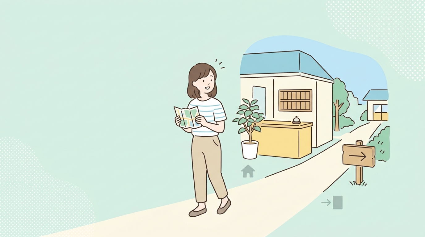 本館と別館の移動ルートとフロントの場所