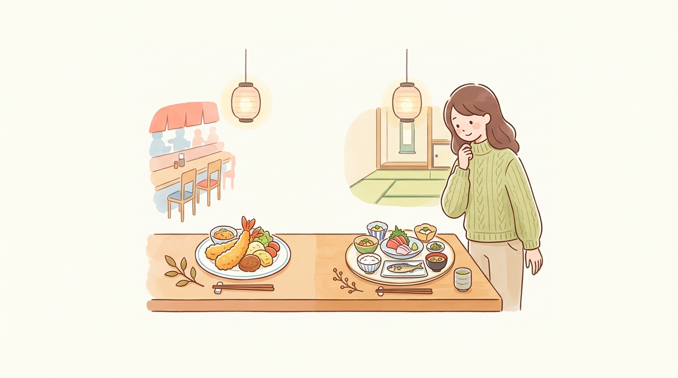 まるは本館とまるは食堂の雰囲気の違い