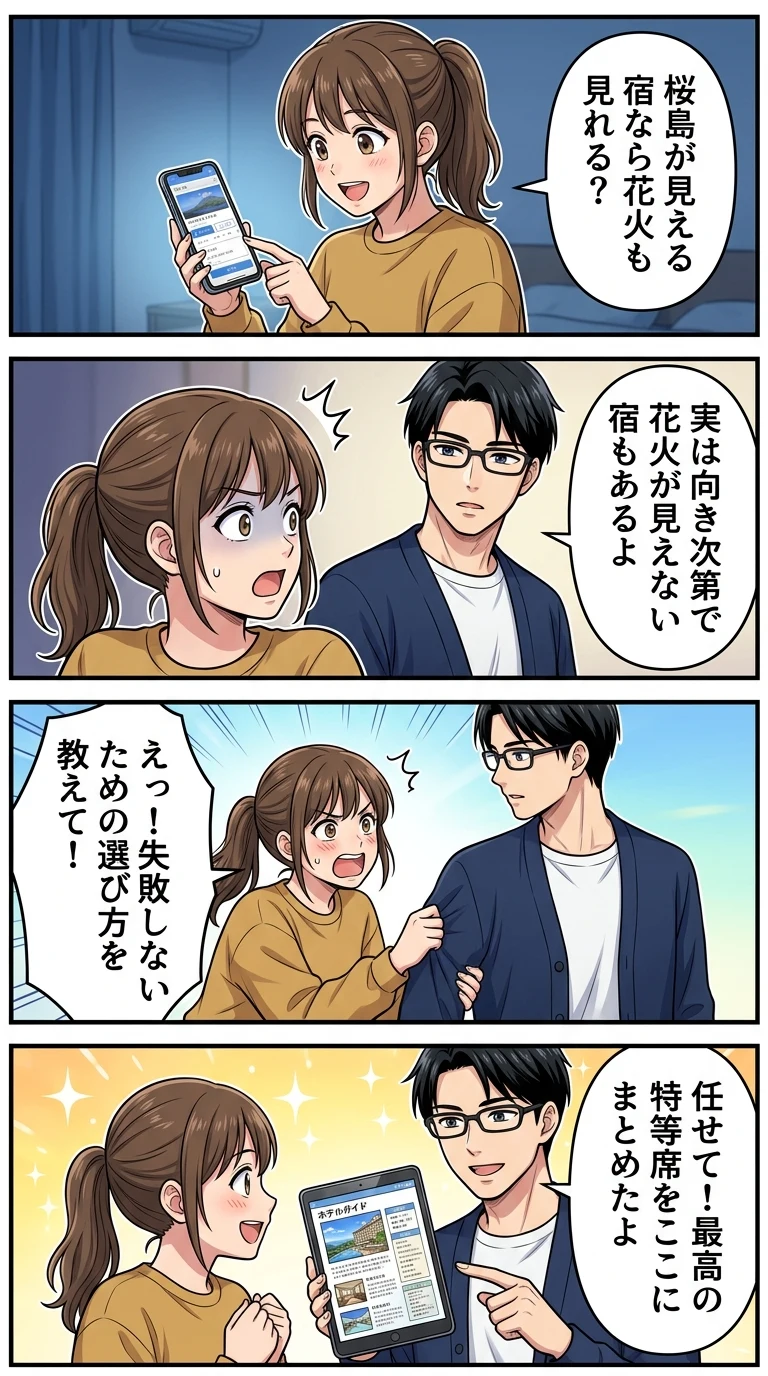 桜島と芸術花火 見える ホテル
