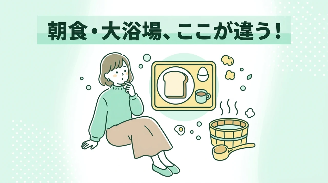 朝食や大浴場など館内施設の違い