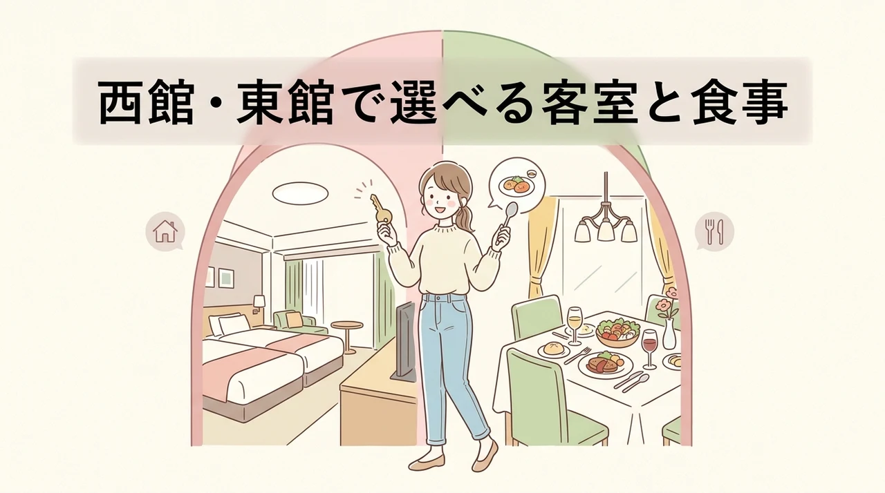 西館と東館で異なる客室タイプと食事スタイル