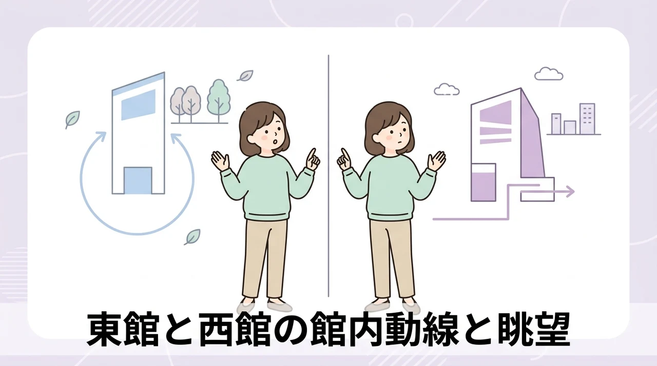 東館と西館の館内動線と眺望の違いを比較