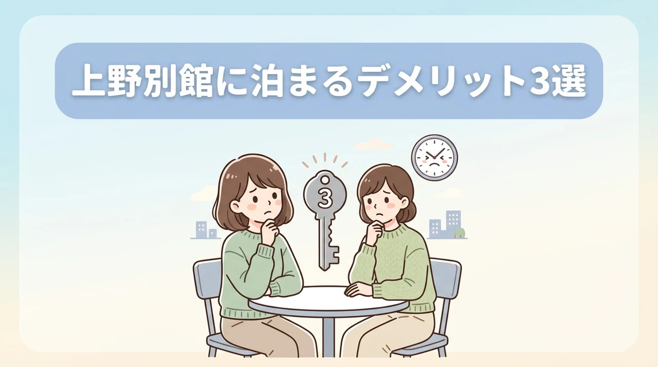 センチュリオンホテル上野の別館に泊まるデメリット3つのイメージ画像(本館への移動が発生・雨天時の移動が負担・料金がやや高い)