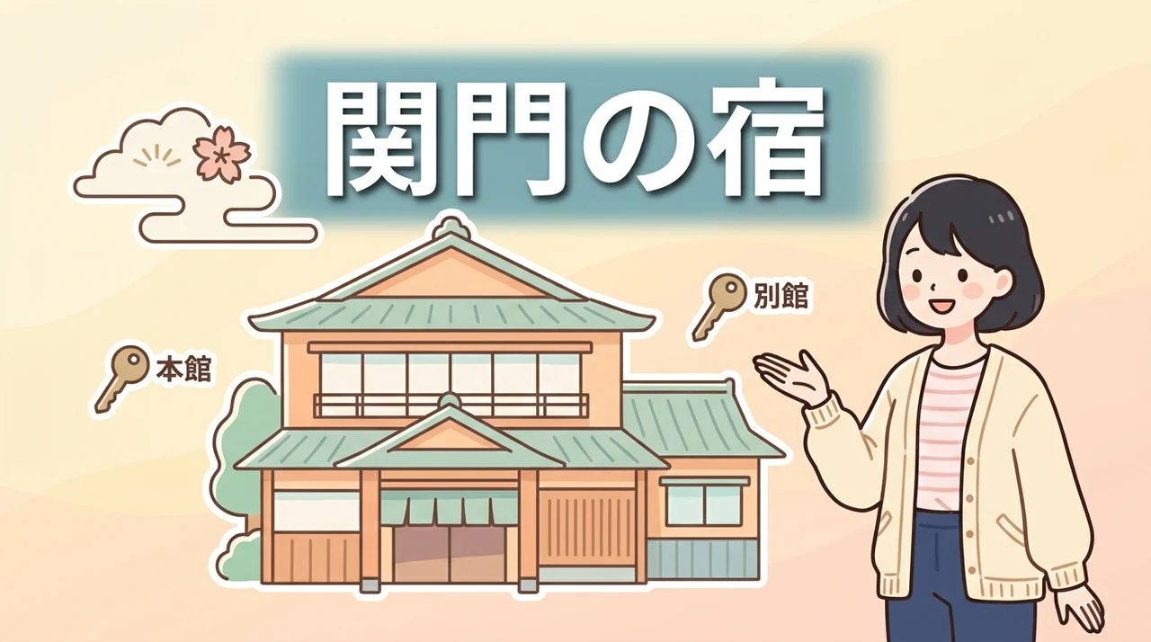 関門の宿 源平荘の本館と別館の違いを徹底解説のイメージ画像(移動手段の有無・海側と山側の眺望・宿泊料金の価格差)