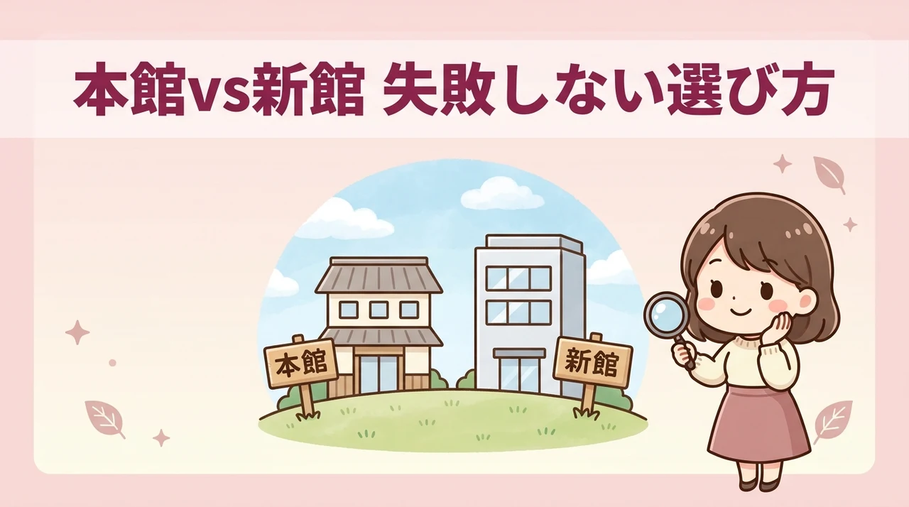 本館と新館を賢く選ぶ判定基準のイメージ画像(家族での観光・出張のビジネス・眺め重視の滞在)