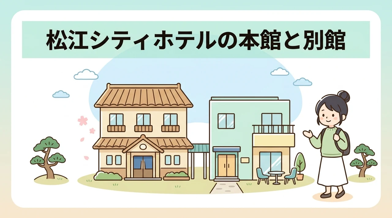 松江シティホテルの本館と別館の違いを比較のイメージ画像(建物の外観・雰囲気・客室の眺望・レイクビュー・2026年開始の入湯税)