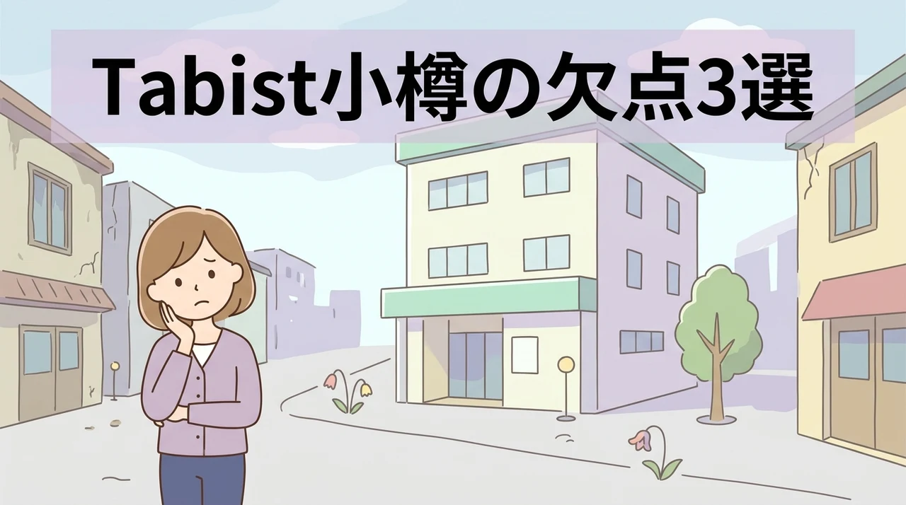 Tabist THE GREEN OTARU 本館のデメリット3つのイメージ画像(朝食時に道路を渡る・エレベーターの待ち時間・喫煙室が館内にない)